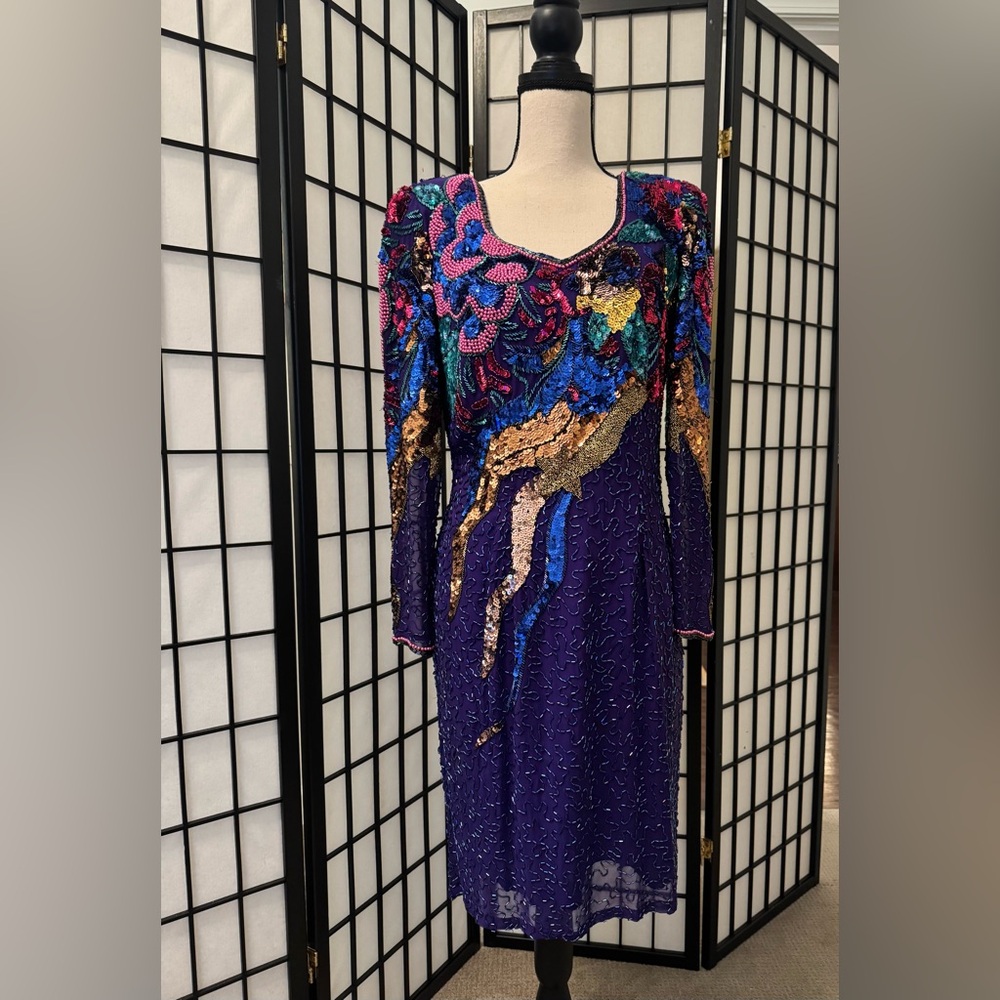 Cache Vibrant Sequin Long Sleeve Dress